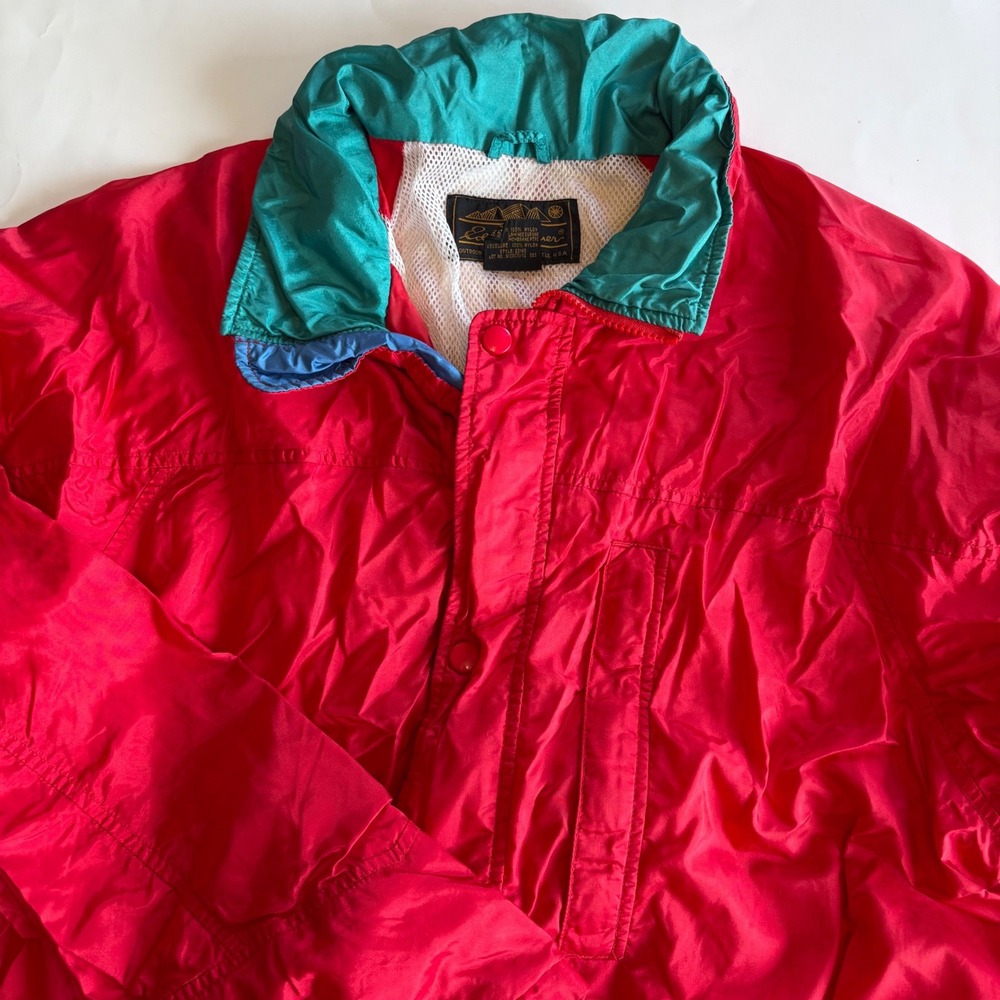 Vintage Eddie Bauer Goretex Red Nylon Windbreaker Jacket Full Zip Lightweight Lg